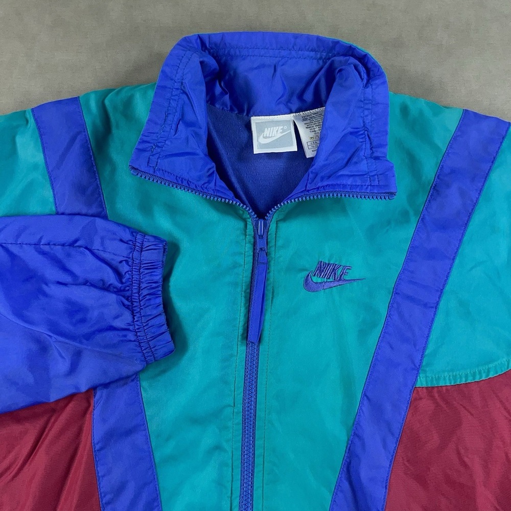 Vintage Nike‎ Jacket Women's Medium Windbreaker Full Zip Colorblock Gray Tag 80s